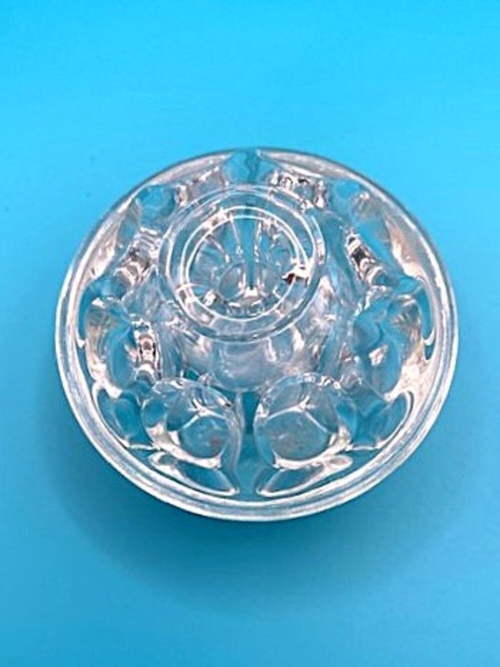 Vintage clear grass frog for arranging flowers, 9 holes, MCM